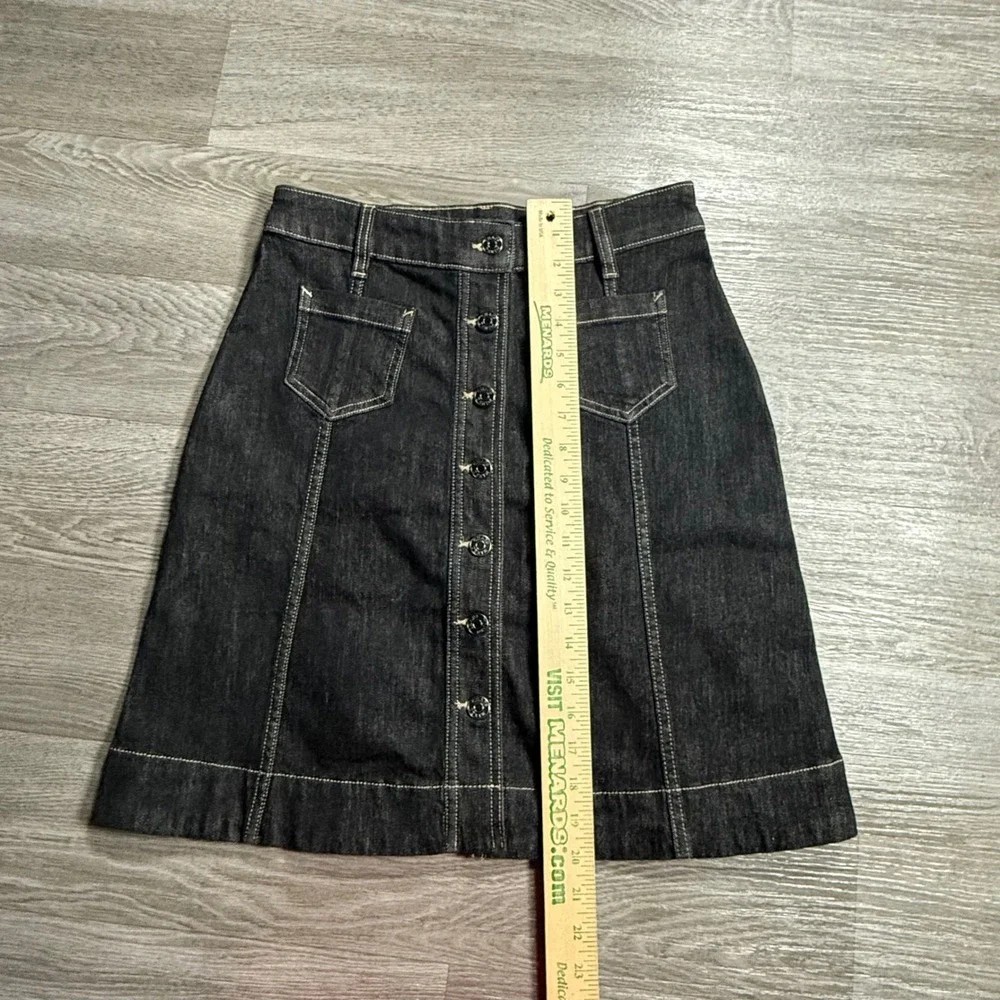 Chaps Petite Womens 2P Dark Wash Button Front Denim A-Line Skirt  Jean RN‎ 41381